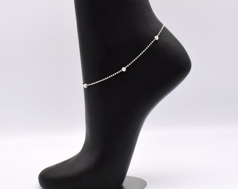 90's Italy beaded sterling ankle bracelet, minimalist 925 silver textured beads on bead chain anklet