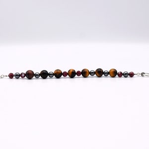 70's brown tigers eye red tiger iron hematite & crystal beads 925 sterling silver toggle clasp bracelet image 2
