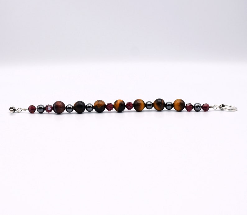 70's brown tigers eye red tiger iron hematite & crystal beads 925 sterling silver toggle clasp bracelet image 2
