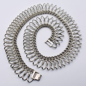 60's Egyptian Revival wide silver tone choker, abstract industrial curved metal statement necklace image 6