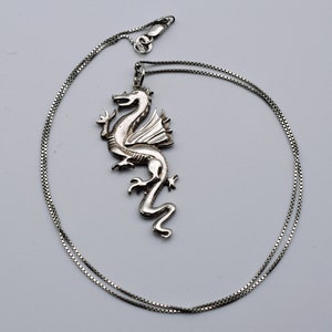 80's sterling winged dragon pendant, edgy 925 silver coatl box chain rocker necklace image 9