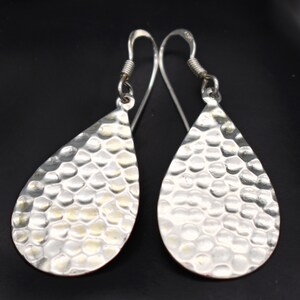 80's hammered sterling hippie teardrop dangles, textured 925 silver psychedelic boho earrings image 1