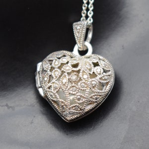90's CW 925 silver diamond heart locket, open work sterling designer bling sweetheart necklace image 6