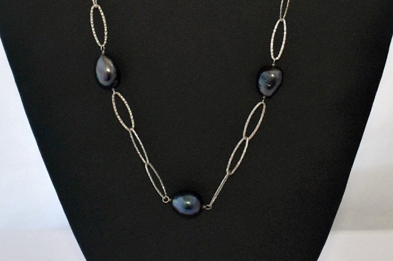 big baroque pearls on 925 silver pointed oval links mod flapper style statement 70/'s sterling peacock pearls long hippie couture necklace
