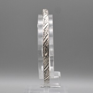 30's sterling enamel Art Deco vines bangle, 925 silver abstract leaf & ribbon stackable bracelet image 5