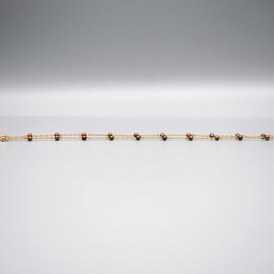 60's 14k GF metal & pearls choker, dainty dyed copper pearls gold filled paper clip chain necklace image 7