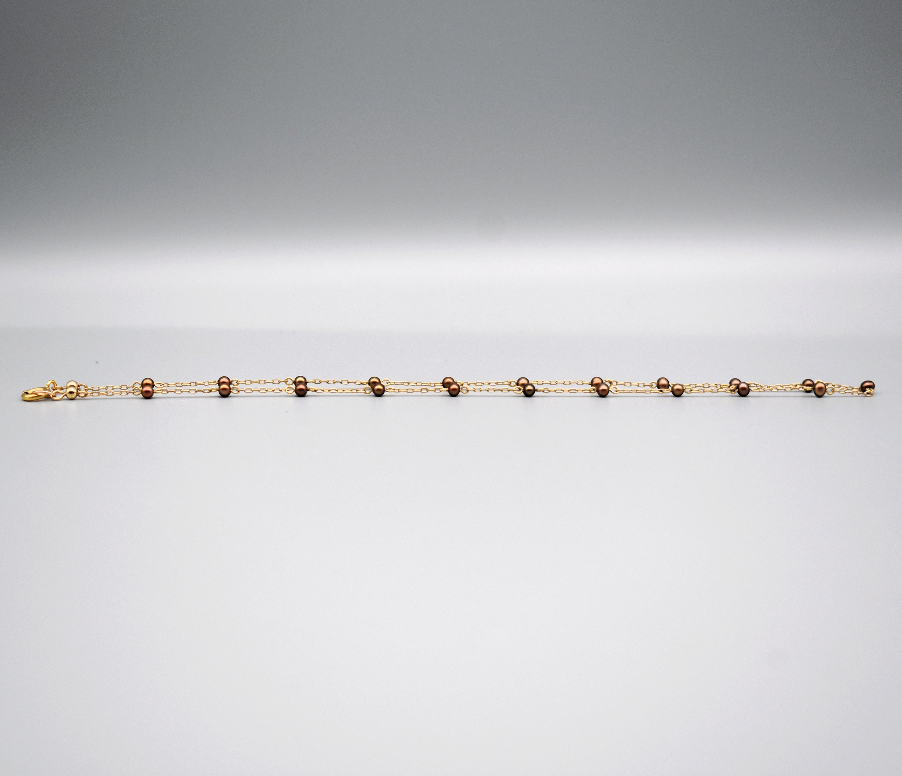 60's 14k GF Metal & Pearls Choker, Dainty Dyed Copper Pearls