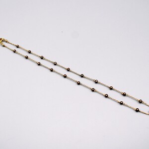 60's 14k GF metal & pearls choker, dainty dyed copper pearls gold filled paper clip chain necklace image 5
