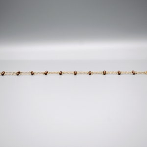 60's 14k GF metal & pearls choker, dainty dyed copper pearls gold filled paper clip chain necklace image 2