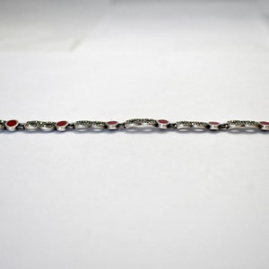 80's Art Deco sterling coral pyrite figure 8 bling bracelet, 925 silver marcasite infinity links image 8