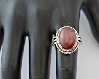 90's sterling rose gold vermeil garnet size 8.5 STS statement, ornate Bali style 925 silver cocktail ring