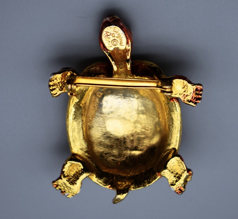 60's Original by Robert turtle brooch, OOAK Robert Original ceramic enamel gold plate tortoise pin image 8