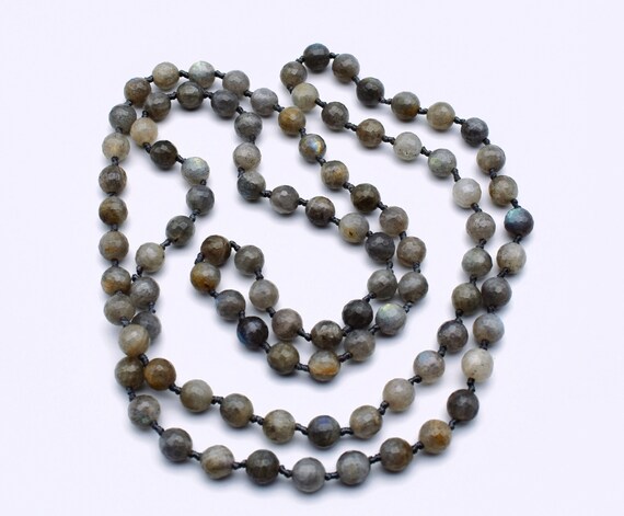 Long 80's labradorite bead boho necklace, double … - image 2