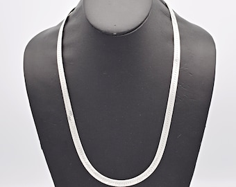 Classic 90's Italy sterling herringbone chain, long heavy SU 925 silver rocker necklace