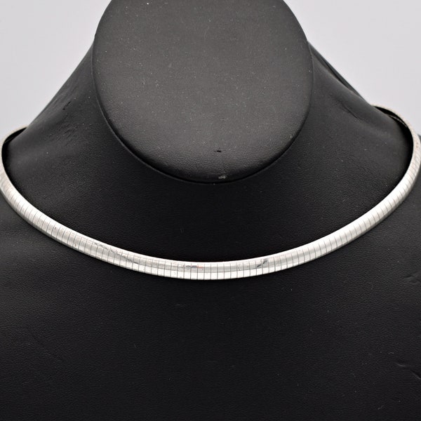 90's Milor sterling curved omega chain rocker necklace, edgy classic 28 gram Italy 925 silver choker