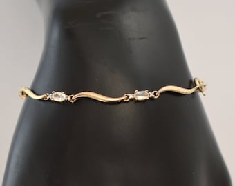 90's white topaz gold wash sterling bars Ross-Simons bracelet, 925 silver vermeil bling wave links