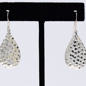 80's hammered sterling hippie teardrop dangles, textured 925 silver psychedelic boho earrings image 4