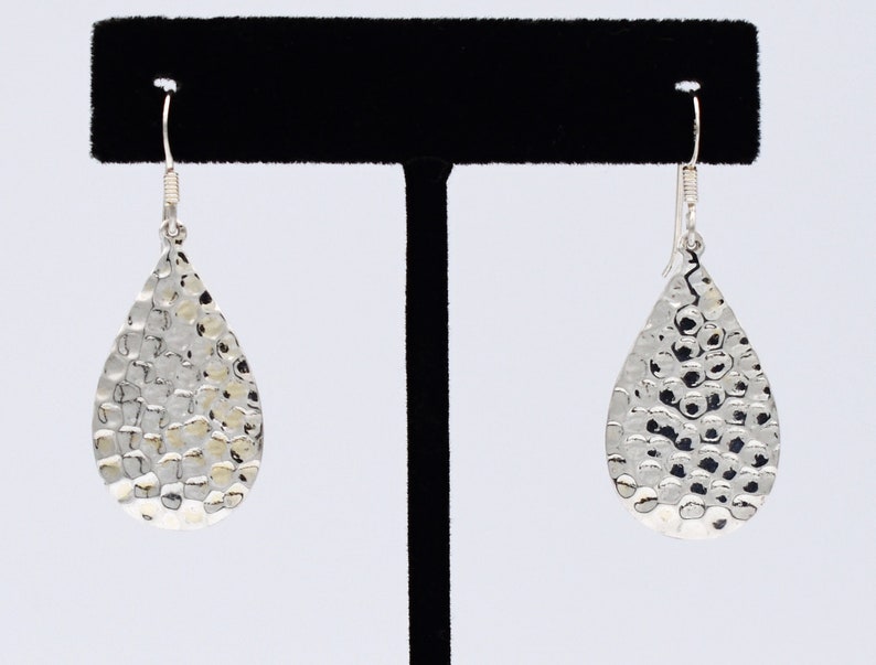 80's hammered sterling hippie teardrop dangles, textured 925 silver psychedelic boho earrings image 4