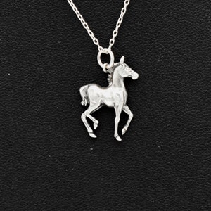 70's sterling prancing horse foal pendant, charming little 925 silver colt filly rolo chain necklace image 7