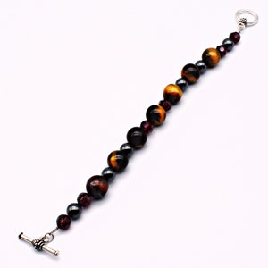 70's brown tigers eye red tiger iron hematite & crystal beads 925 sterling silver toggle clasp bracelet image 5