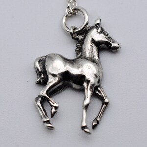 70's sterling prancing horse foal pendant, charming little 925 silver colt filly rolo chain necklace image 9