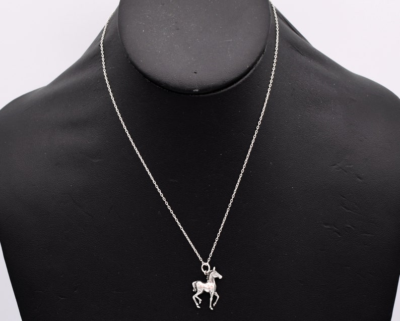 70's sterling prancing horse foal pendant, charming little 925 silver colt filly rolo chain necklace image 4