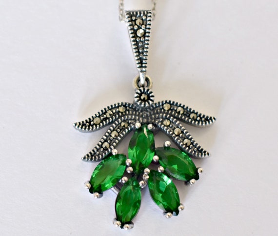 80's sterling green quartz pyrite Art Deco style … - image 9