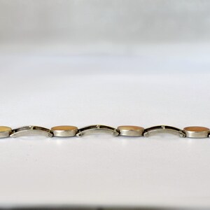 Edgy 60's sterling queen conch Modernist link bracelet, 925 silver bars & orange ovals stacker image 6