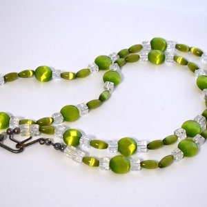 Mod 60's neon green cats eye crackle glass sterling necklace, psychedelic 925 silver beaded statement image 9