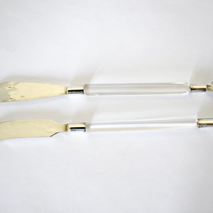 70's Dellapina sterling acrylic phoenix cheese knives, mod Peru 925 silver & clear lucite serving utensils image 2