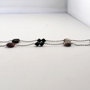 Mod 70's sterling rhodonite black crystal choker, edgy 925 silver bicones square & round discs necklace image 10