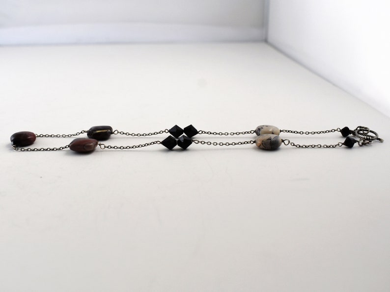 Mod 70's sterling rhodonite black crystal choker, edgy 925 silver bicones square & round discs necklace image 10