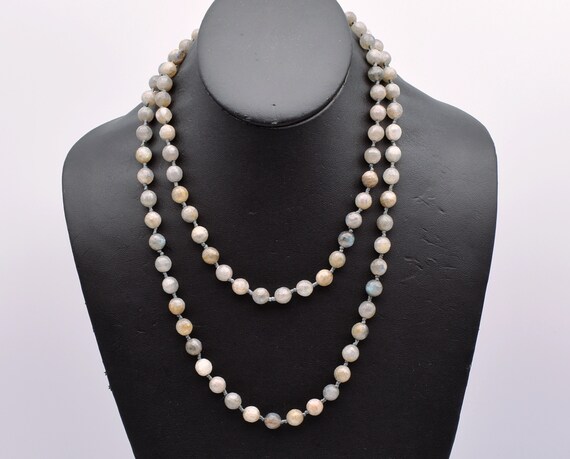 Long 80's labradorite bead boho necklace, double … - image 3