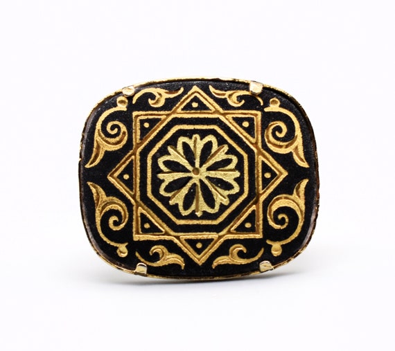 80's Damascene gold inlay oxidized steel abstract… - image 1