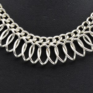 60's Egyptian Revival wide silver tone choker, abstract industrial curved metal statement necklace image 5