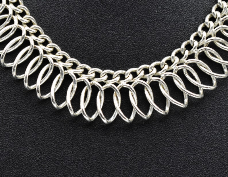 60's Egyptian Revival wide silver tone choker, abstract industrial curved metal statement necklace image 5