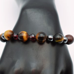 70's brown tigers eye red tiger iron hematite & crystal beads 925 sterling silver toggle clasp bracelet image 1