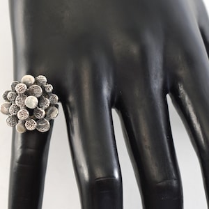 50&#39;s Avant Garde textured sterling size 5.25 dimensional floral ring, 925 silver asymmetrical Brutalist statement