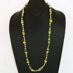 Mod 60's neon green cats eye crackle glass sterling necklace, psychedelic 925 silver beaded statement image 6