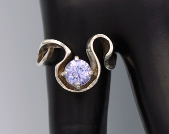 70's iolite sterling size 5.75 Avant Garde ribbon ring, asymmetrical 925 silver solitaire