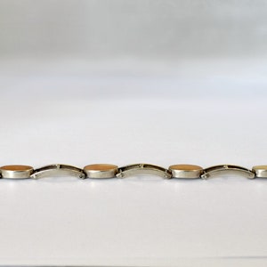 Edgy 60's sterling queen conch Modernist link bracelet, 925 silver bars & orange ovals stacker image 8