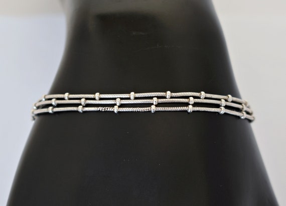 Minimalist 80's Italy beaded sterling snake chain… - image 1
