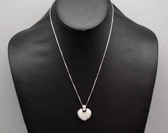 80's sterling pave CZ puffy hinged heart pendant, romantic clear cubic zirconia 925 silver necklace