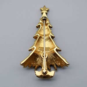 80's Monet gold tone rhinestones Xmas tree brooch, festive dimensional abstract Christmas holiday pin image 6