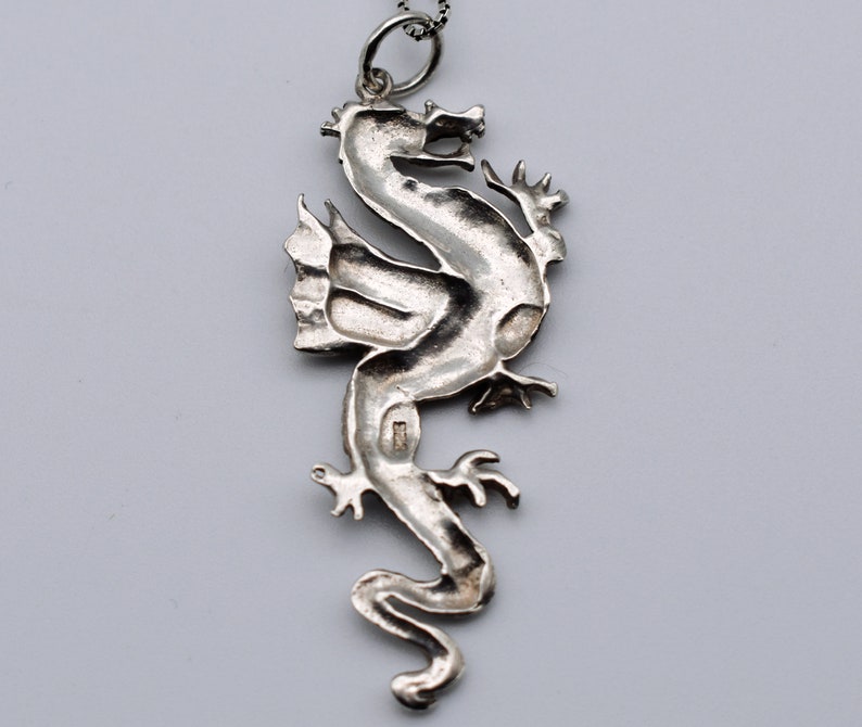 80's sterling winged dragon pendant, edgy 925 silver coatl box chain rocker necklace image 8