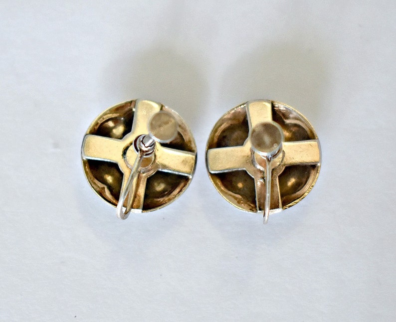 30s Art Deco sterling vermeil rhinestone screw backs, Gatsby 925 silver crystal bling earrings image 2