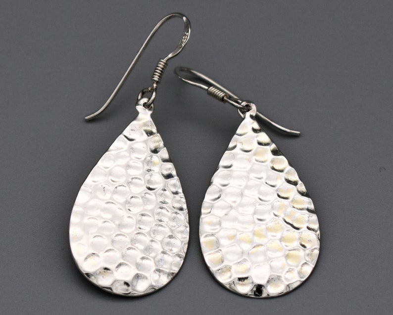 80's hammered sterling hippie teardrop dangles, textured 925 silver psychedelic boho earrings image 8