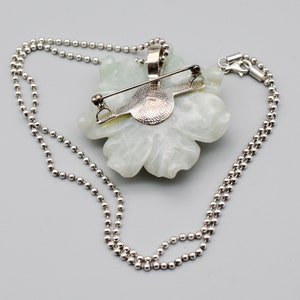 Vintage Whitney Kelly jade pearl sterling silver pendant brooch, big WK 925 China jadeite flower necklace image 8