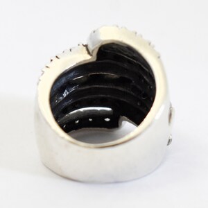 80's 18k PE 925 silver goshenite size 6.5 wide bling band, edgy sterling & yellow gold white beryl statement ring image 5