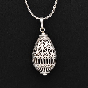 80's sterling marcasite ornate egg pendant, unusual Byzantine 925 silver pyrite cage necklace image 7